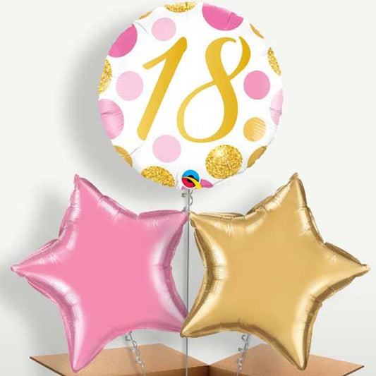 Pink & Gold Dots 18th Birthday Balloon Bunch | Small Indoor Plants