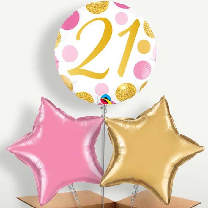 Pink & Gold Dots 21st Birthday Balloon Bunch | Small Indoor Plants