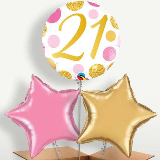 Pink & Gold Dots 21st Birthday Balloon Bunch | Small Indoor Plants
