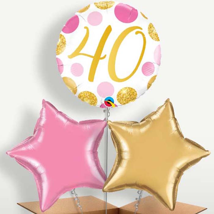 Pink & Gold Dots 40th Birthday Balloon Bunch | Small Indoor Plants