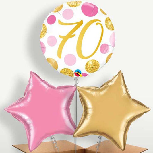 Pink & Gold 70th Birthday Balloon Bunch | Small Indoor Plants