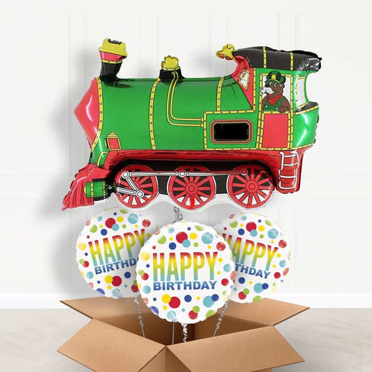 Giant Green Train Foil Balloon in a Box - With 3 Themed Balloons | Small Indoor Plants