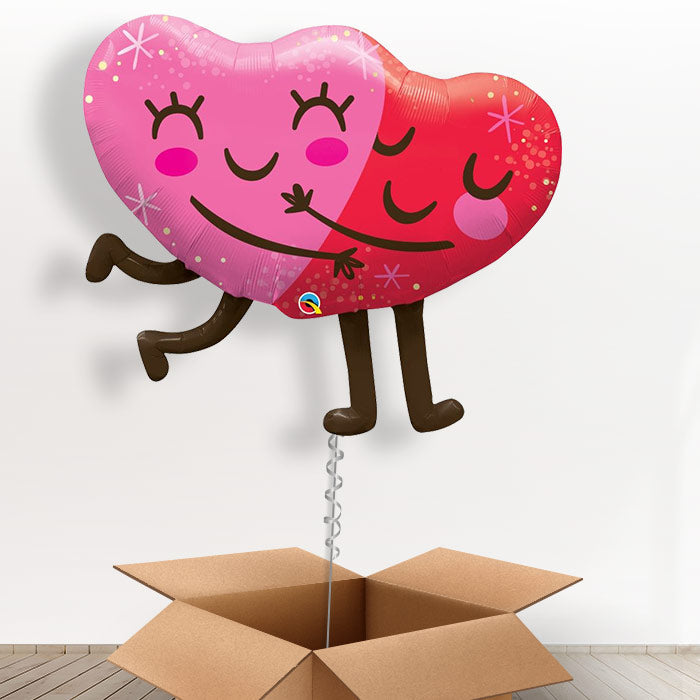 Valentines Balloon in a Box Hugging Hearts - Giant Balloon | Small Indoor Plants