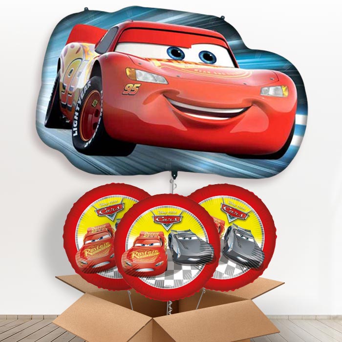 Lightning McQueen Helium Balloons in a Box - With 3 Themed Balloons | Small Indoor Plants