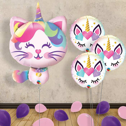 Giant Caticorn Balloon Bouquet in a Box - Themed Bouquet and Latex | Small Indoor Plants