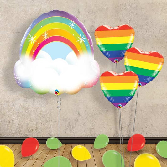 Rainbow Cloud Inflated Helium Balloons Delivered - Themed Bouquet and Latex | Small Indoor Plants