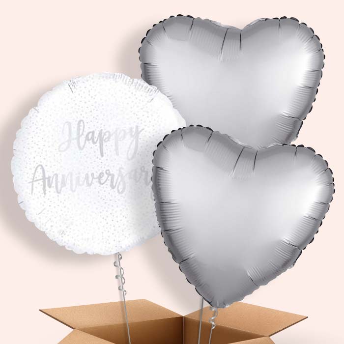 Silver Confetti Happy Anniversary Balloons in a Box - 3 Balloon | Small Indoor Plants