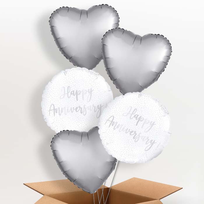 Silver Confetti Happy Anniversary Balloons in a Box - 5 Balloon | Small Indoor Plants