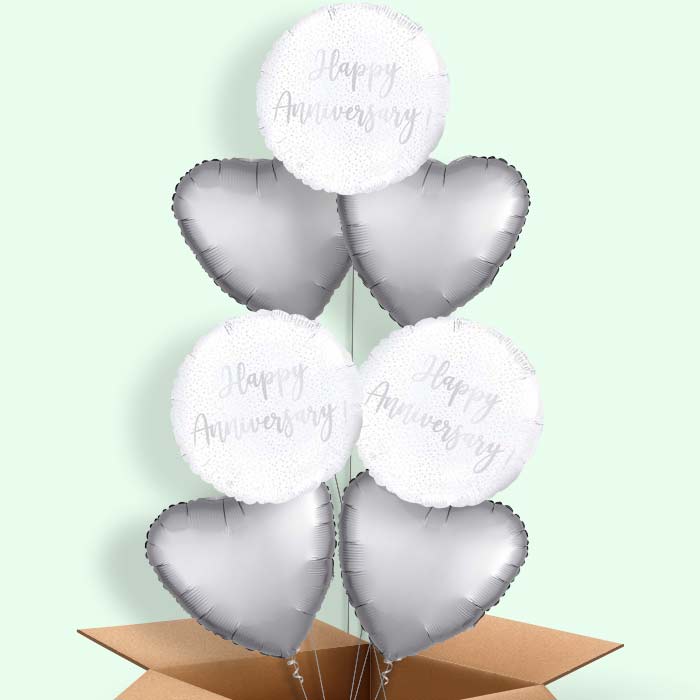 Silver Confetti Happy Anniversary Balloons in a Box - 7 Balloon | Small Indoor Plants