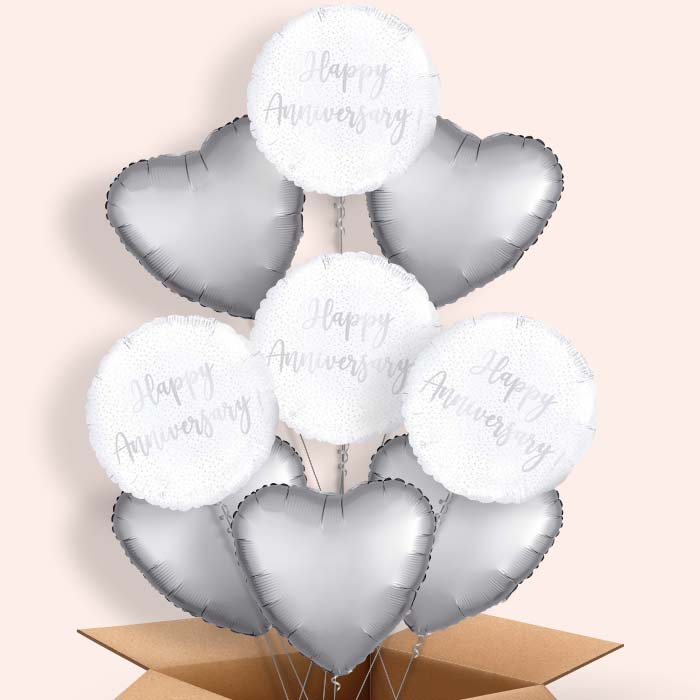 Silver Confetti Happy Anniversary Balloons in a Box - 9 Balloon | Small Indoor Plants
