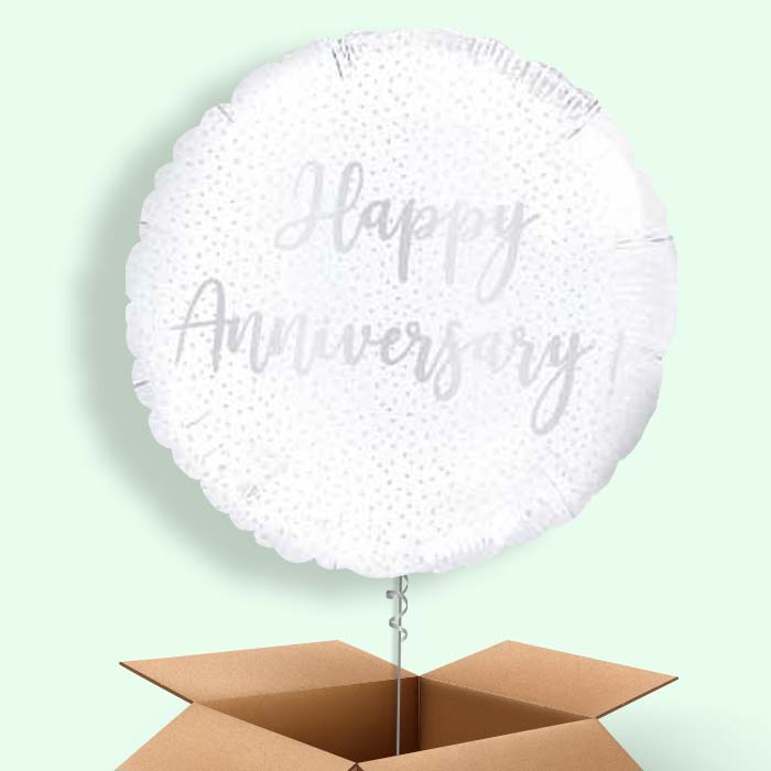 Silver Confetti Happy Anniversary Balloons in a Box - 1 Balloon | Small Indoor Plants