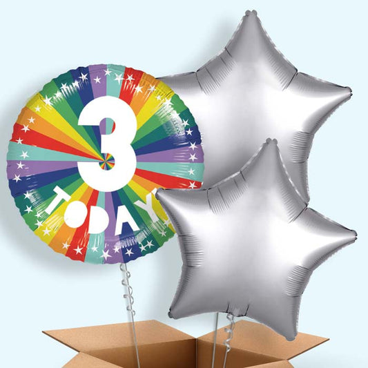Age 3 3rd Birthday Rainbow Foil Balloon in a Box - 3 Balloon | Small Indoor Plants
