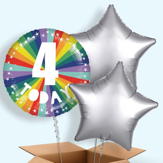 Age 4 4th Birthday Rainbow Foil Balloon in a Box - 3 Balloon | Small Indoor Plants