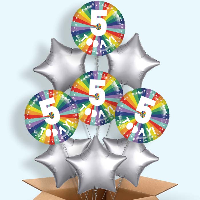 Age 5 5th Birthday Rainbow Foil Balloon in a Box - 9 Balloon | Small Indoor Plants