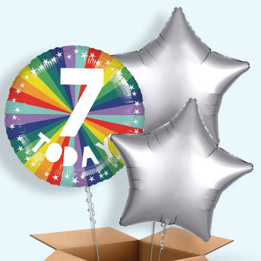 Age 7 7th Birthday Rainbow Foil Balloon in a Box - 3 Balloon | Small Indoor Plants