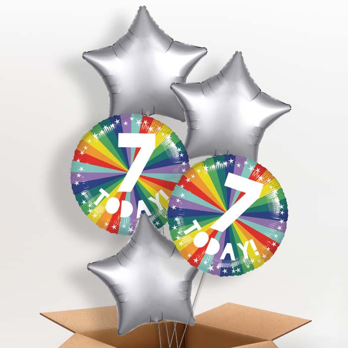 Age 7 7th Birthday Rainbow Foil Balloon in a Box - 5 Balloon | Small Indoor Plants