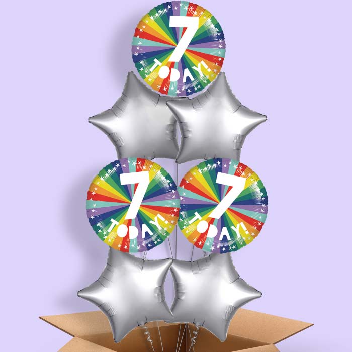 Age 7 7th Birthday Rainbow Foil Balloon in a Box - 7 Balloon | Small Indoor Plants