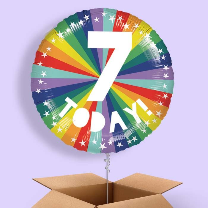 Age 7 7th Birthday Rainbow Foil Balloon in a Box - 1 Balloon | Small Indoor Plants
