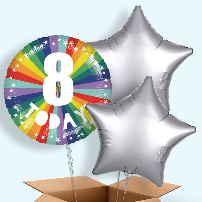 Age 8 8th Birthday Rainbow Foil Balloon in a Box - 3 Balloon | Small Indoor Plants