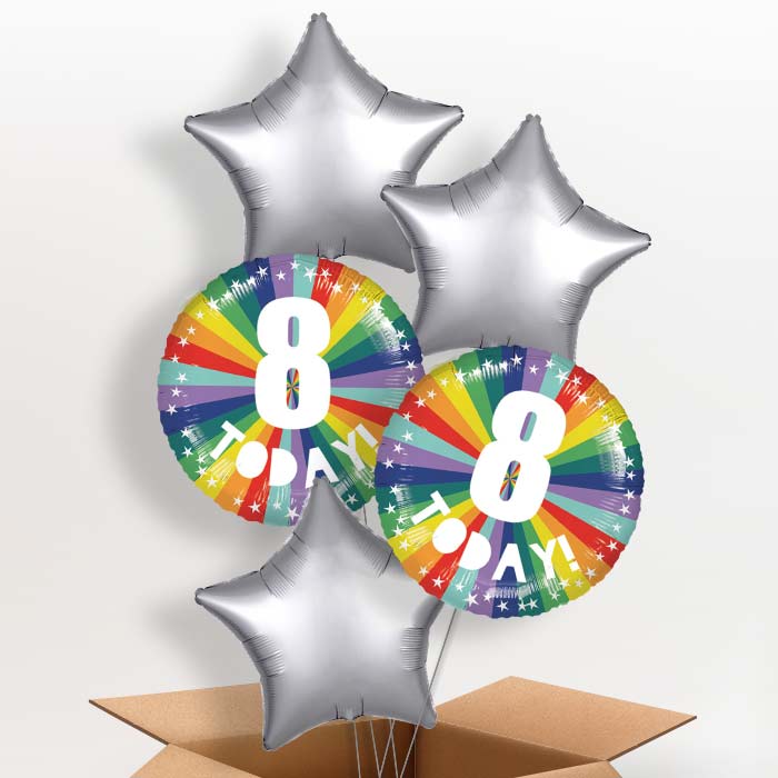 Age 8 8th Birthday Rainbow Foil Balloon in a Box - 5 Balloon | Small Indoor Plants