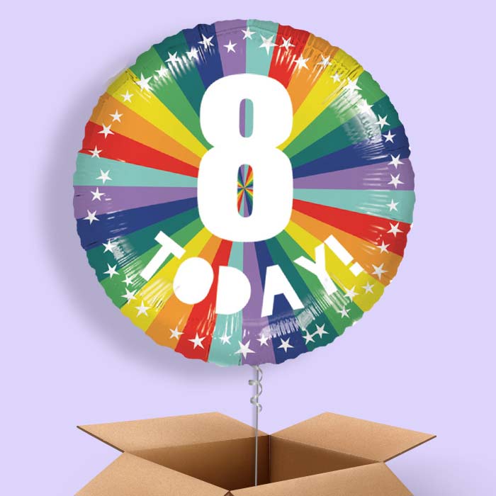 Age 8 8th Birthday Rainbow Foil Balloon in a Box - 1 Balloon | Small Indoor Plants