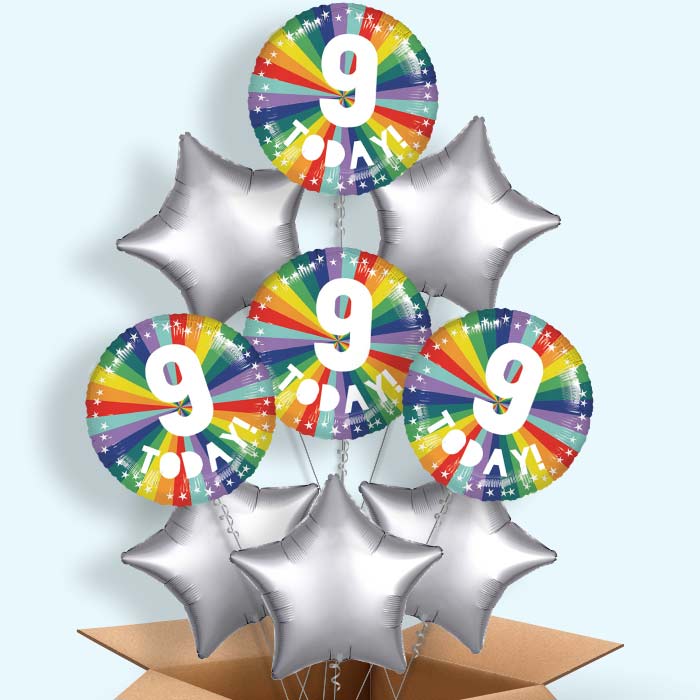 Age 9 9th Birthday Rainbow Foil Balloon in a Box - 9 Balloon | Small Indoor Plants