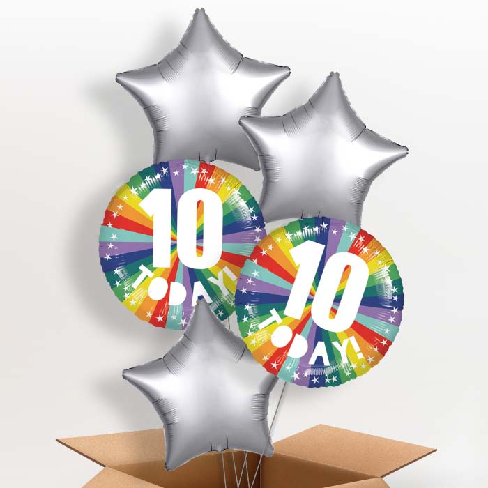 Age 10 10th Birthday Rainbow Foil Balloon in a Box - 5 Balloon | Small Indoor Plants