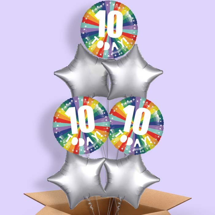 Age 10 10th Birthday Rainbow Foil Balloon in a Box - 7 Balloon | Small Indoor Plants