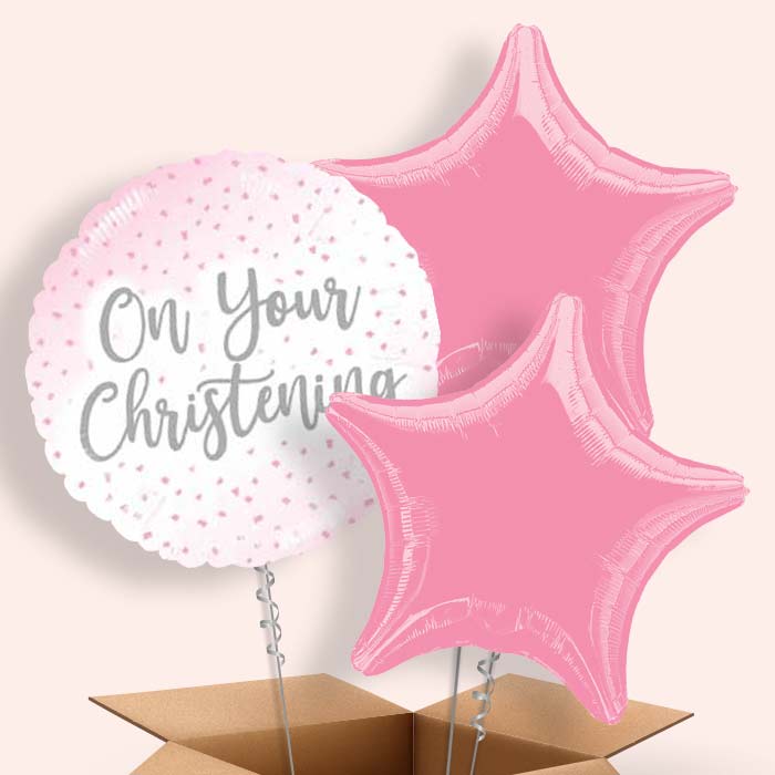 On Your Christening Balloons Pink Confetti in a Box - 3 Balloon | Small Indoor Plants