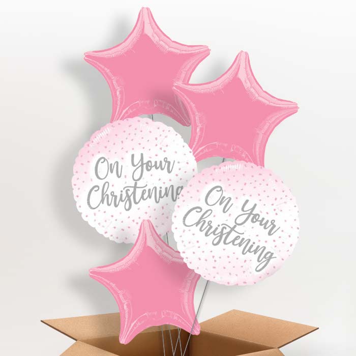 On Your Christening Balloons Pink Confetti in a Box - 5 Balloon | Small Indoor Plants