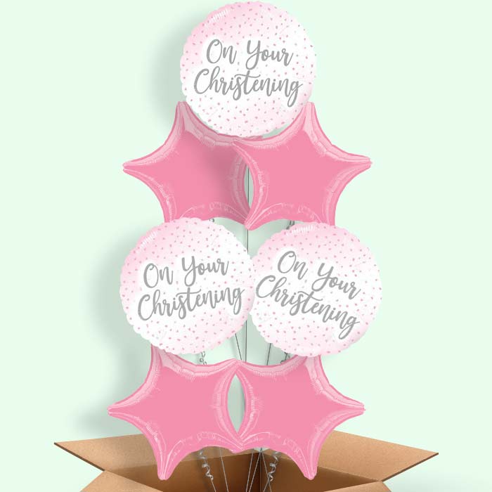 On Your Christening Balloons Pink Confetti in a Box - 7 Balloon | Small Indoor Plants