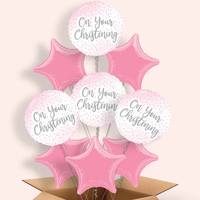 On Your Christening Balloons Pink Confetti in a Box - 9 Balloon | Small Indoor Plants