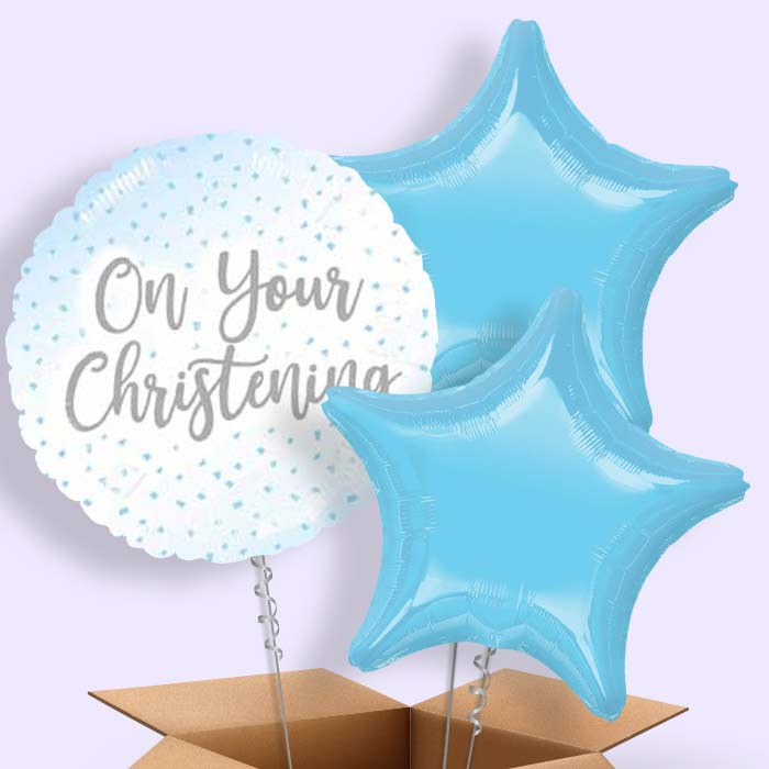 On Your Christening Balloons Blue Confetti in a Box - 3 Balloon | Small Indoor Plants