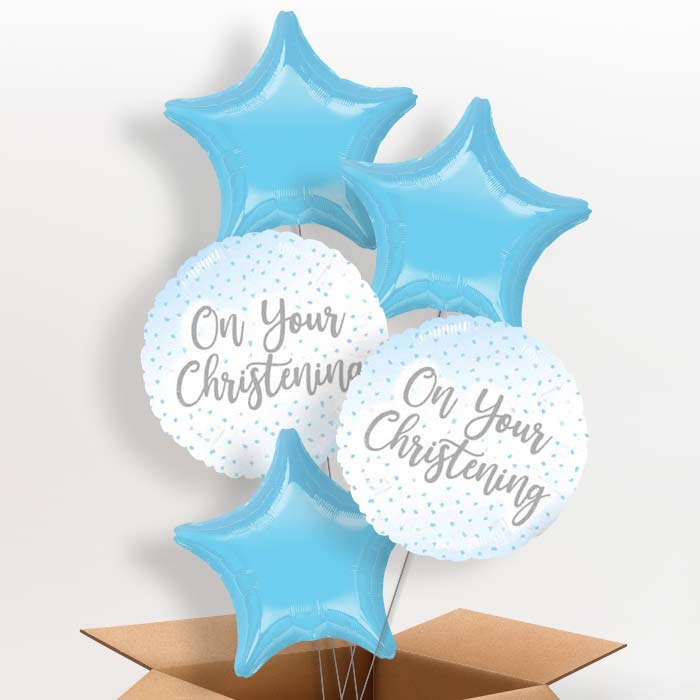 On Your Christening Balloons Blue Confetti in a Box - 5 Balloon | Small Indoor Plants