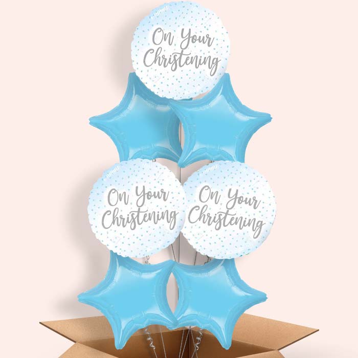 On Your Christening Balloons Blue Confetti in a Box - 7 Balloon | Small Indoor Plants