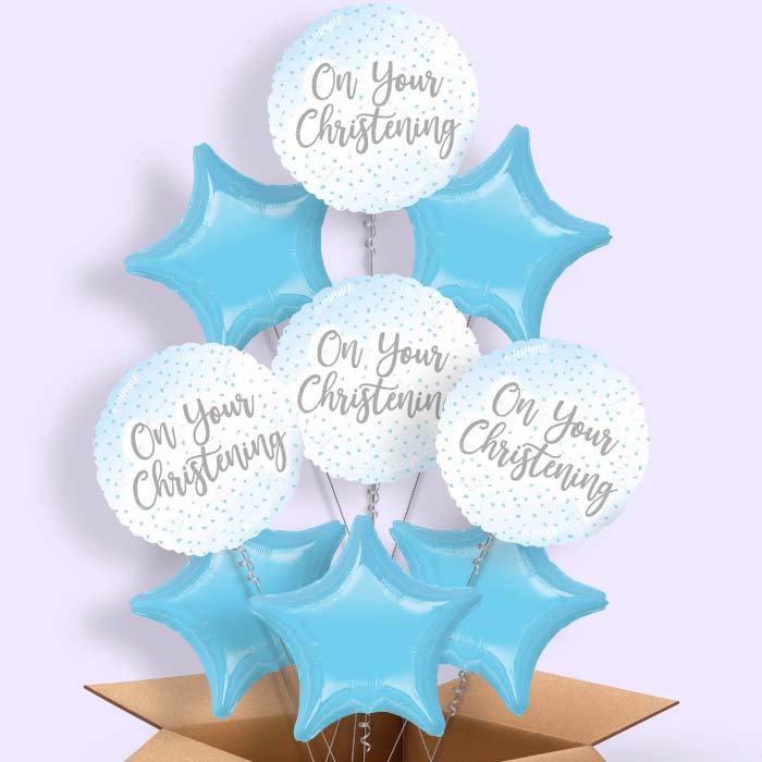 On Your Christening Balloons Blue Confetti in a Box - 9 Balloon | Small Indoor Plants