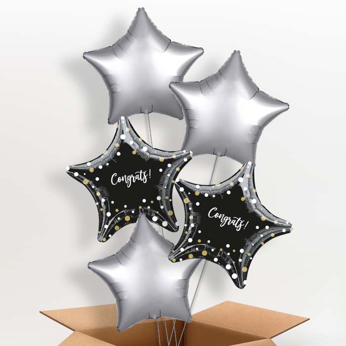 Black Star Dots Congratulations Balloons in a Box - 5 Balloon | Small Indoor Plants