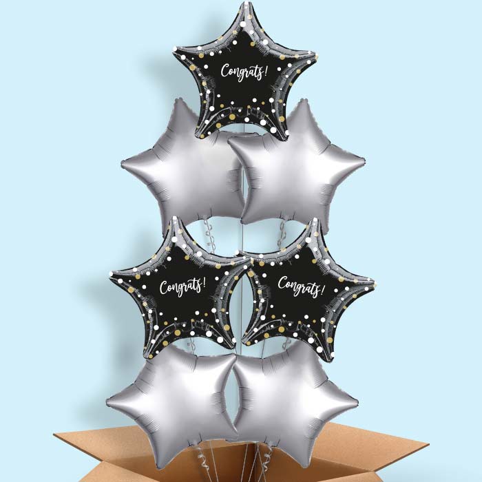 Black Star Dots Congratulations Balloons in a Box - 7 Balloon | Small Indoor Plants