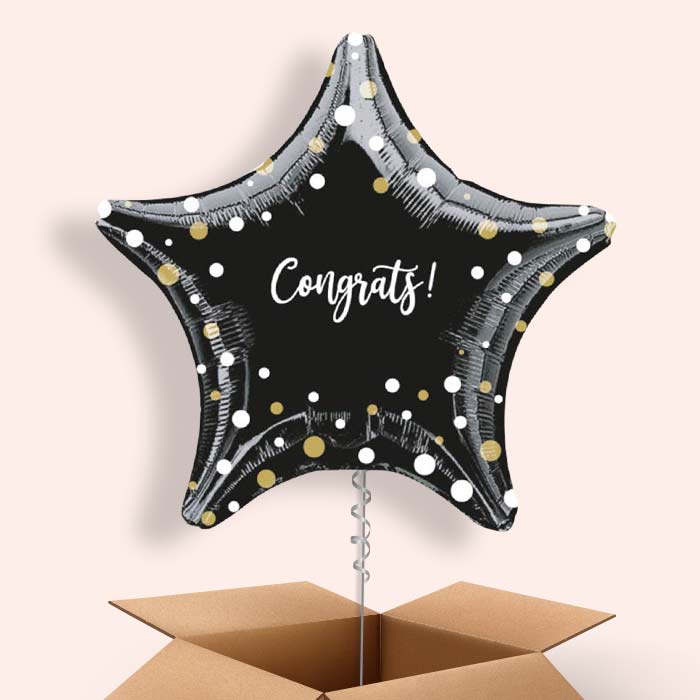 Black Star Dots Congratulations Balloons in a Box - 1 Balloon | Small Indoor Plants