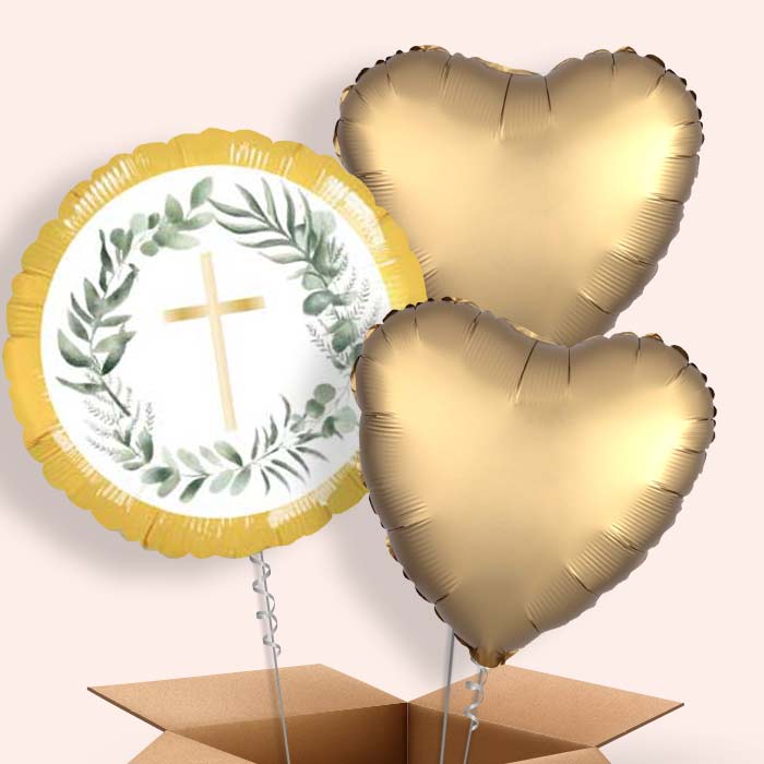 Floral Holy Communion Balloon in a Box - 3 Balloon | Small Indoor Plants