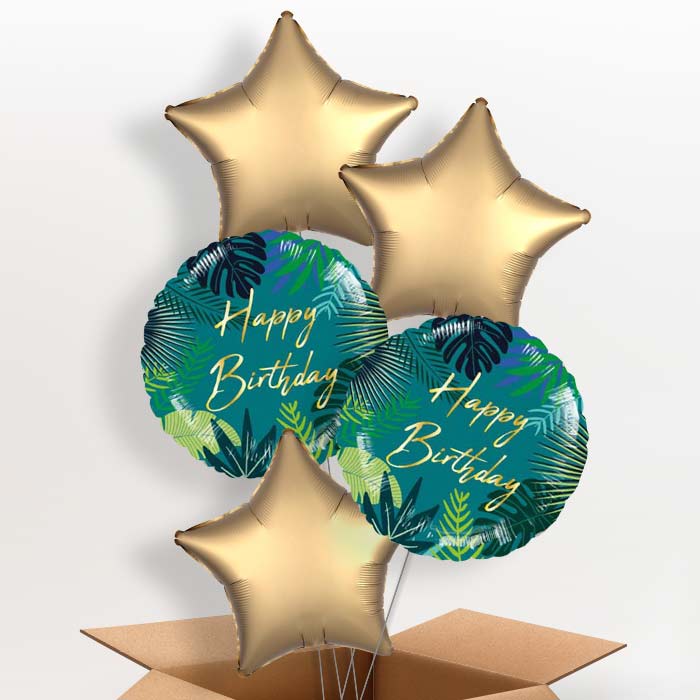 Tropical Leaf Birthday Balloons in a Box - 5 Balloon | Small Indoor Plants