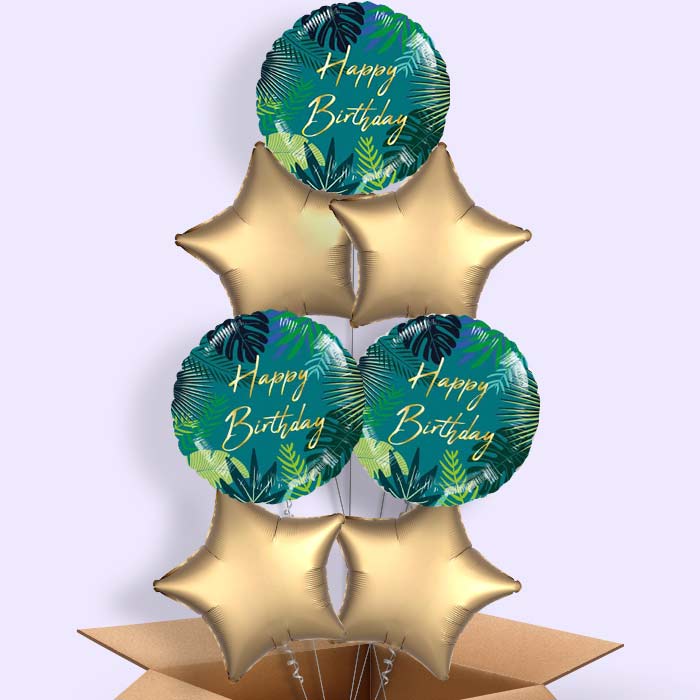 Tropical Leaf Birthday Balloons in a Box - 7 Balloon | Small Indoor Plants