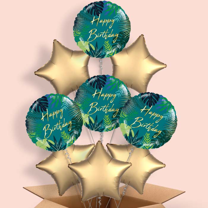 Tropical Leaf Birthday Balloons in a Box - 9 Balloon | Small Indoor Plants