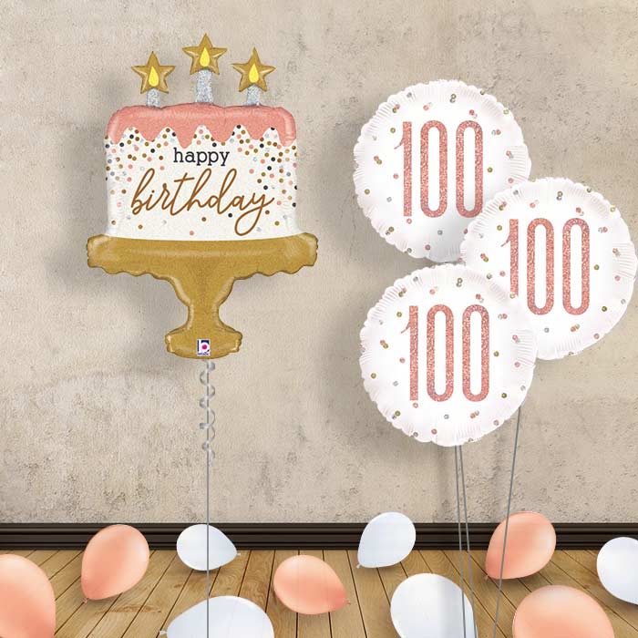Rose Gold 100th Birthday Balloon Bouquet - Themed Bouquet and Latex | Small Indoor Plants
