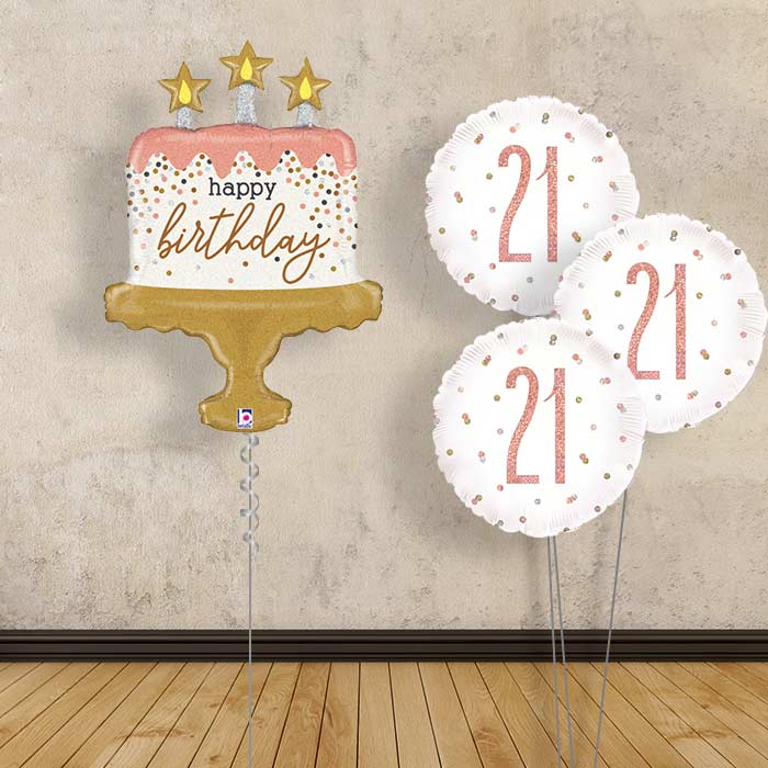 Rose Gold 21st Balloon Bouquet - Themed Bouquet | Small Indoor Plants