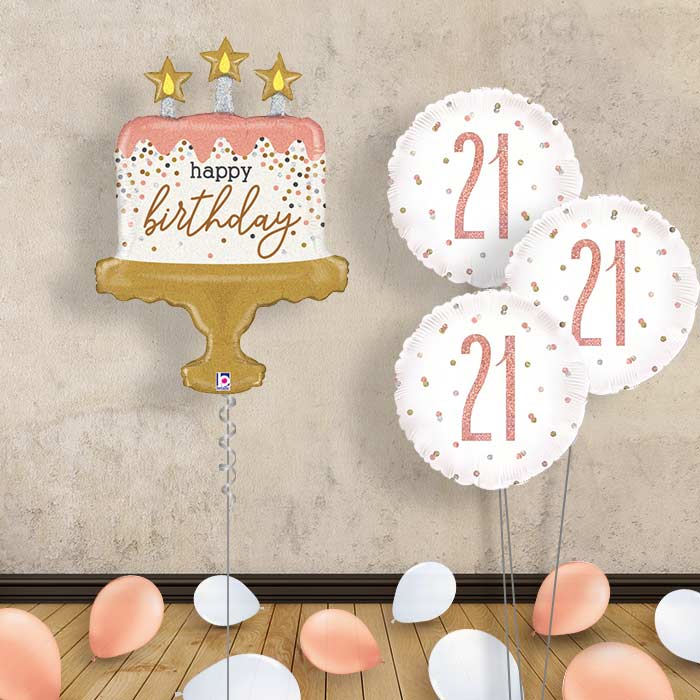 Rose Gold 21st Balloon Bouquet - Themed Bouquet and Latex | Small Indoor Plants
