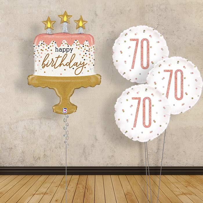 Rose Gold 70th Balloon Bouquet - Themed Bouquet | Small Indoor Plants