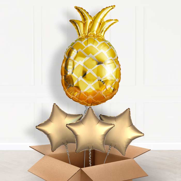 Giant Pineapple Shaped Foil Balloon in a Box - With 3 Plain Balloons | Small Indoor Plants