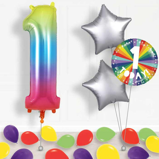 Age 1 1st Birthday Rainbow Balloon Package - Package | Small Indoor Plants