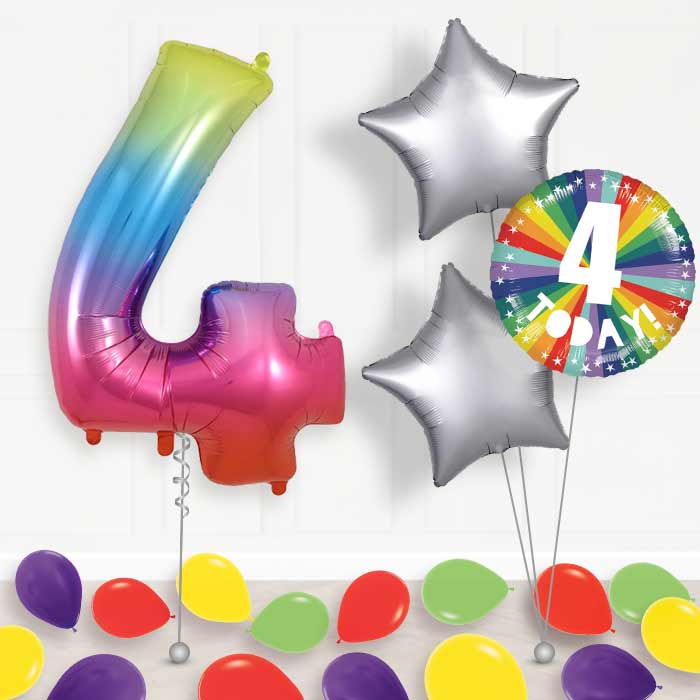 Age 4 4th Birthday Rainbow Balloon Package - Package | Small Indoor Plants